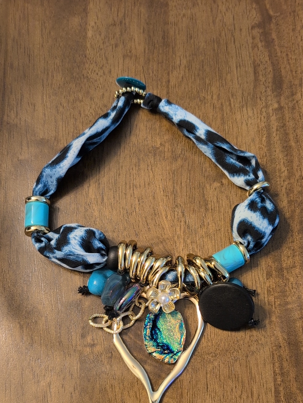Blue Turquoise Charm Necklace with Gold Accents
